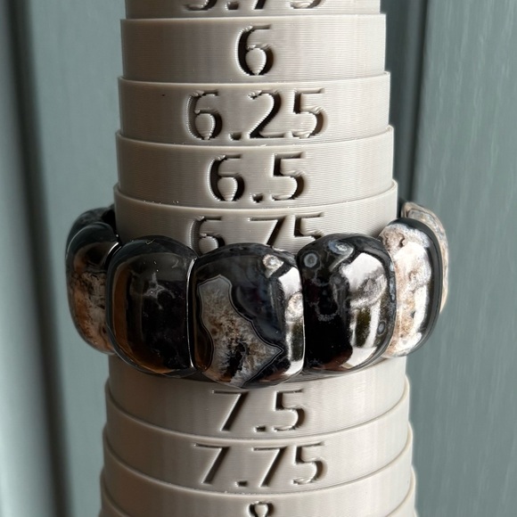 Jumbo Black Flower Agate Stretch Bangle Crystal Bracelet 25mm - Picture 12 of 12